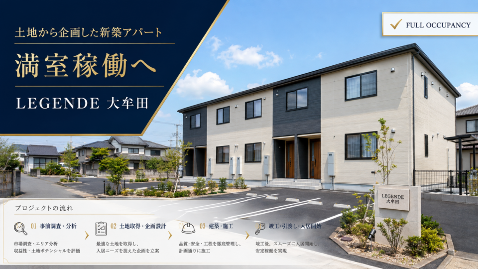 土地から企画した新築アパートが、全8戸満室へ